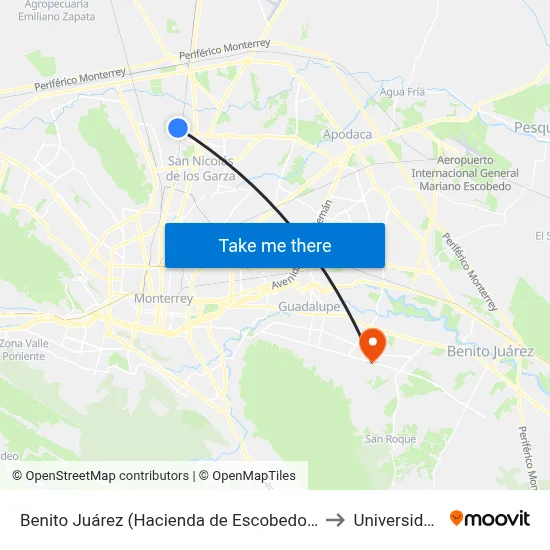 Benito Juárez (Hacienda de Escobedo - Hacienda Del Rey) to Universidad Edec map