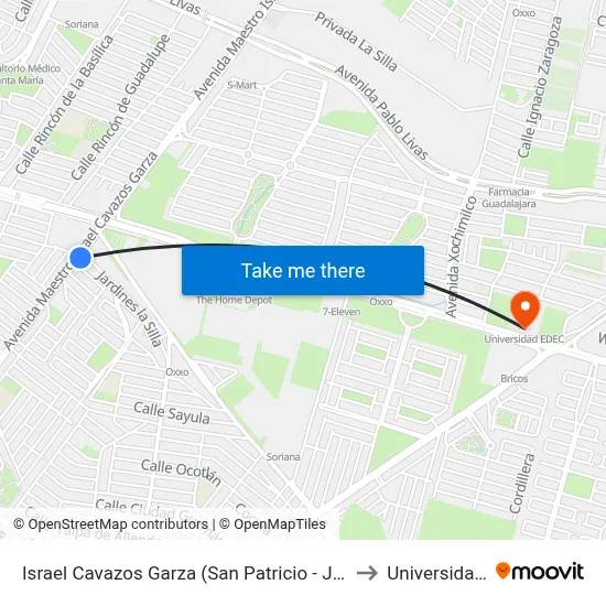 Israel Cavazos Garza (San Patricio - Jardines de La Silla) to Universidad Edec map