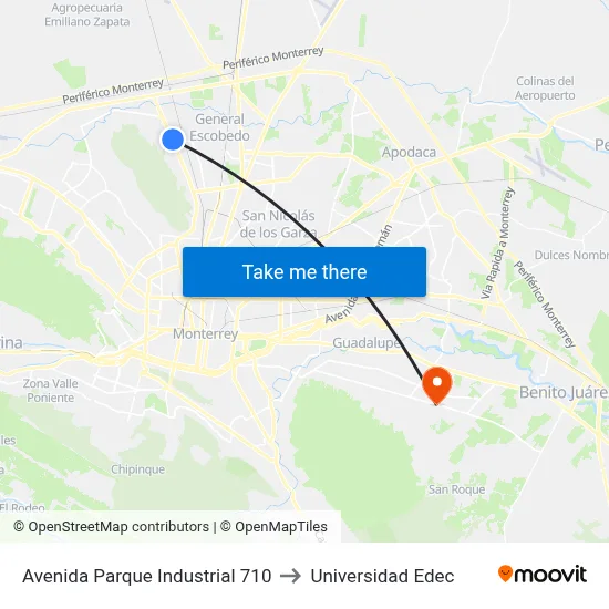 Avenida Parque Industrial 710 to Universidad Edec map