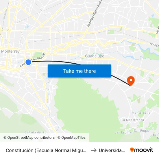 Constitución (Escuela Normal Miguel F. Martínez) to Universidad Edec map