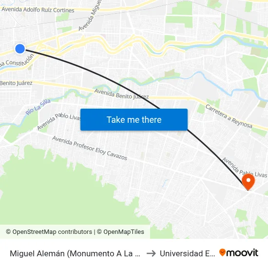 Miguel Alemán (Monumento A La Madre) to Universidad Edec map
