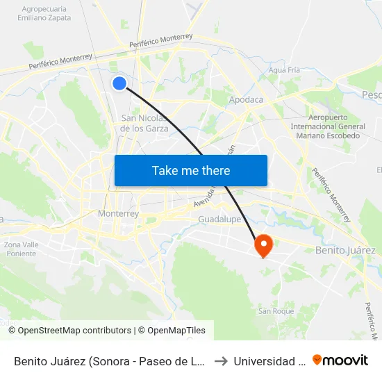 Benito Juárez (Sonora - Paseo de La Amistad) to Universidad Edec map