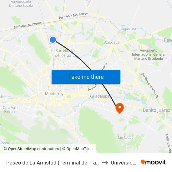 Paseo de La Amistad (Terminal de Transmetro Monterreal) to Universidad Edec map