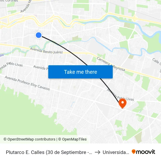 Plutarco E. Calles (30 de Septiembre - 16 de Noviembre) to Universidad Edec map