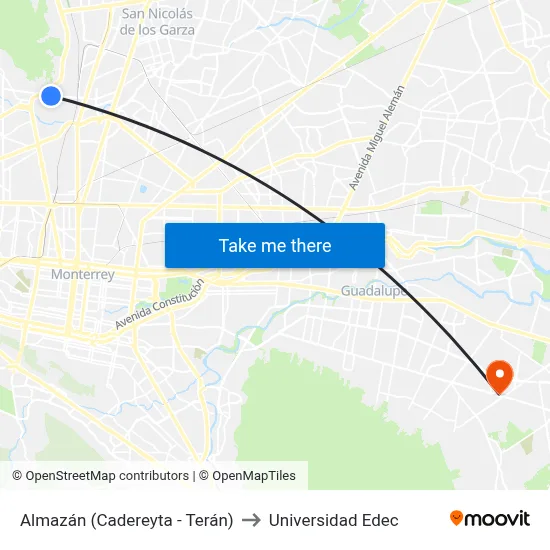 Almazán (Cadereyta - Terán) to Universidad Edec map