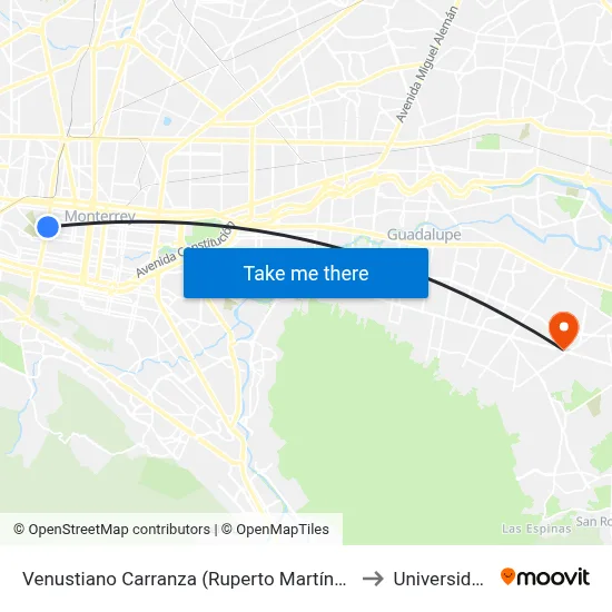 Venustiano Carranza (Ruperto Martínez - Albino Espinosa) to Universidad Edec map
