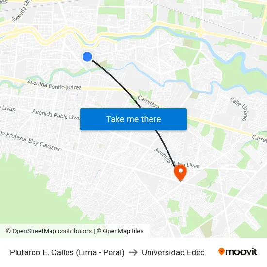 Plutarco E. Calles (Lima - Peral) to Universidad Edec map