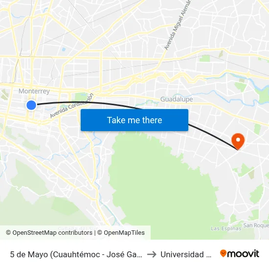 5 de Mayo (Cuauhtémoc - José Garibaldi) to Universidad Edec map