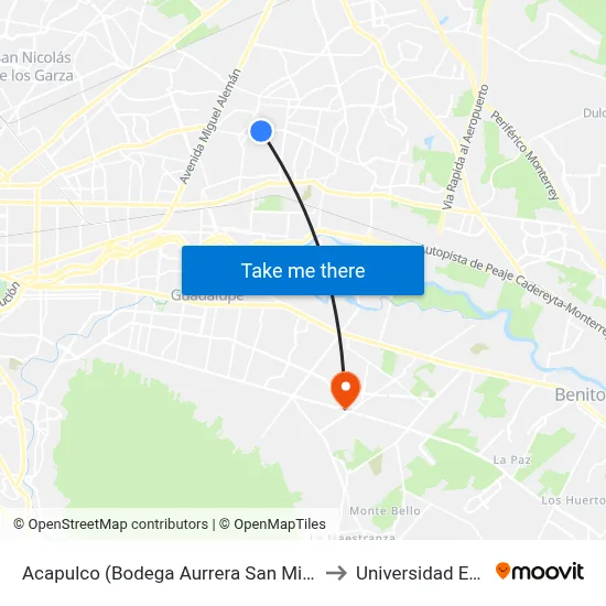 Acapulco (Bodega Aurrera San Miguel) to Universidad Edec map
