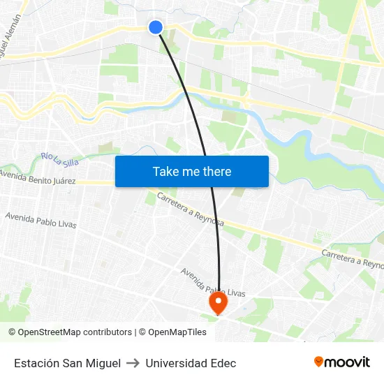 Estación San Miguel to Universidad Edec map