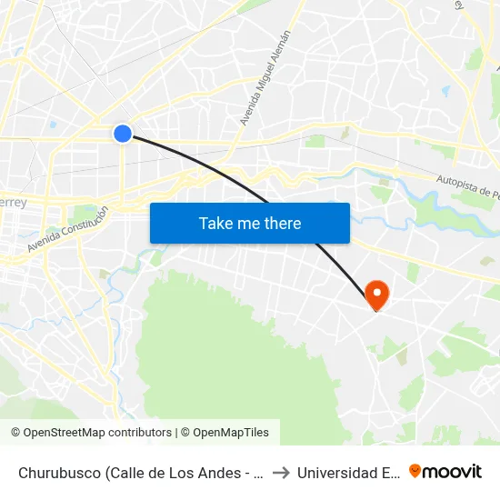 Churubusco (Calle de Los Andes - Alpes) to Universidad Edec map