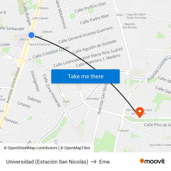 Universidad (Estación San Nicolás) to Eme map