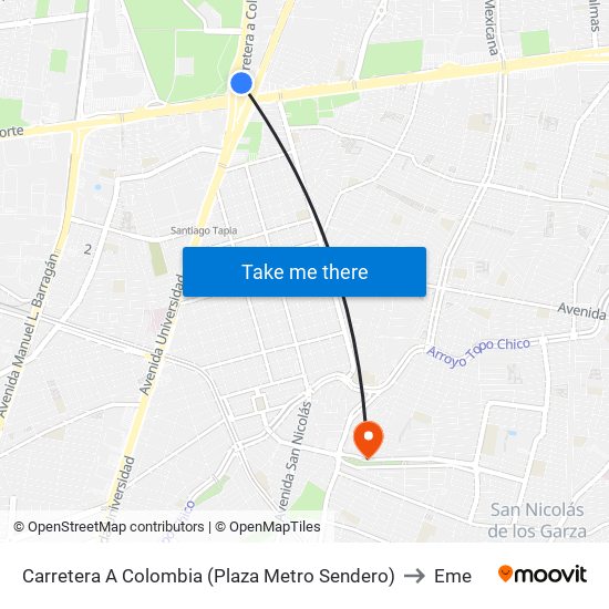 Carretera A Colombia (Plaza Metro Sendero) to Eme map