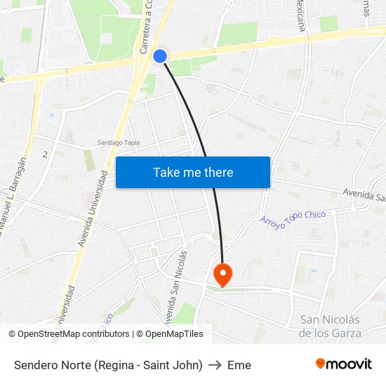 Sendero Norte (Regina - Saint John) to Eme map