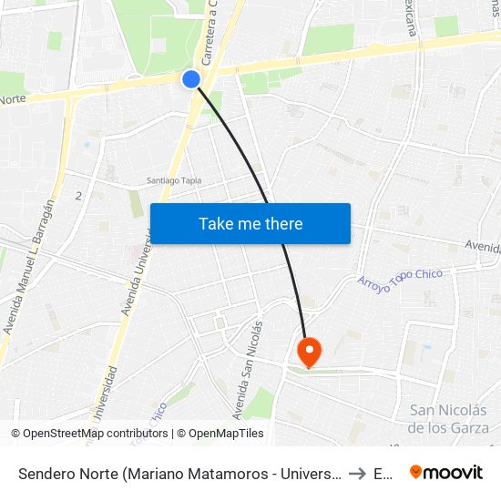 Sendero Norte (Mariano Matamoros - Universidad) to Eme map