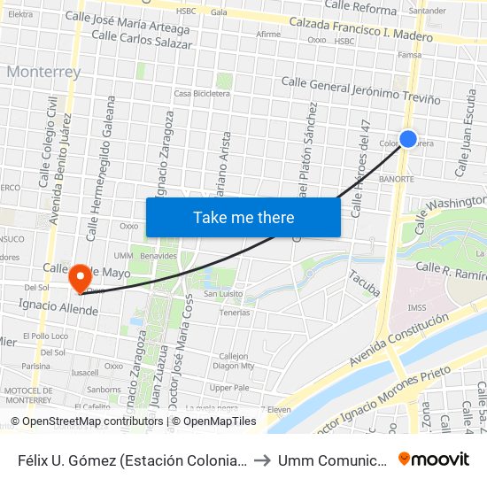 Félix U. Gómez (Estación Colonia Obrera) to Umm Comunicacion map