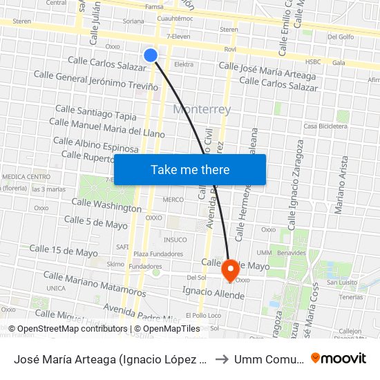 José María Arteaga (Ignacio López Rayón - Pino Suárez) to Umm Comunicacion map