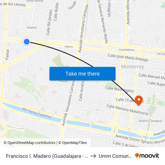 Francisco I. Madero (Guadalajara - Simón Bolívar) to Umm Comunicacion map