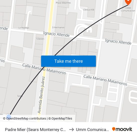 Padre Mier (Sears Monterrey Centro) to Umm Comunicacion map