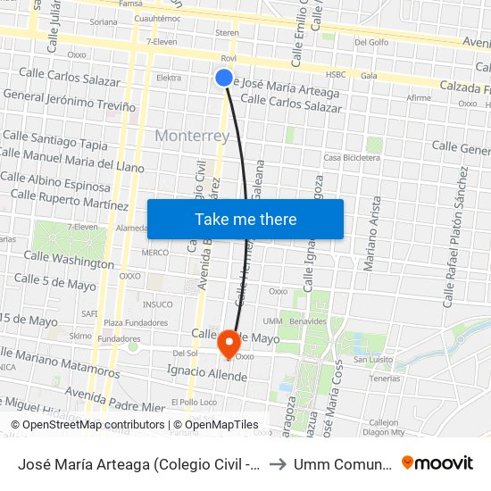 José María Arteaga (Colegio Civil - Benito Juárez) to Umm Comunicacion map