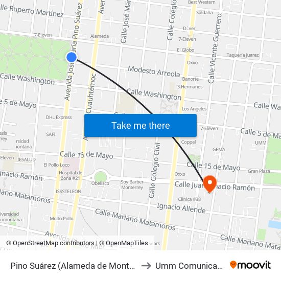 Pino Suárez (Alameda de Monterrey) to Umm Comunicacion map