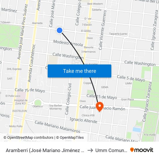 Aramberri (José Mariano Jiménez - Juan Méndez) to Umm Comunicacion map