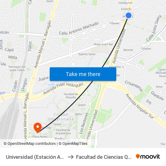 Universidad (Estación Anáhuac) to Facultad de Ciencias Químicas map