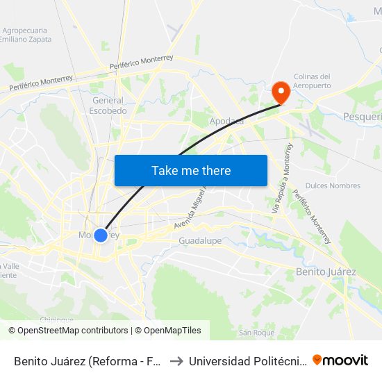 Benito Juárez (Reforma - Francisco I. Madero) to Universidad Politécnica de Apodaca map