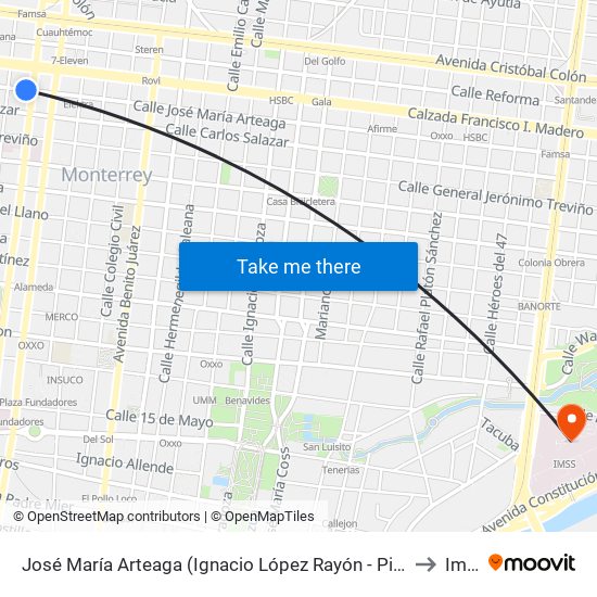 José María Arteaga (Ignacio López Rayón - Pino Suárez) to Imss map