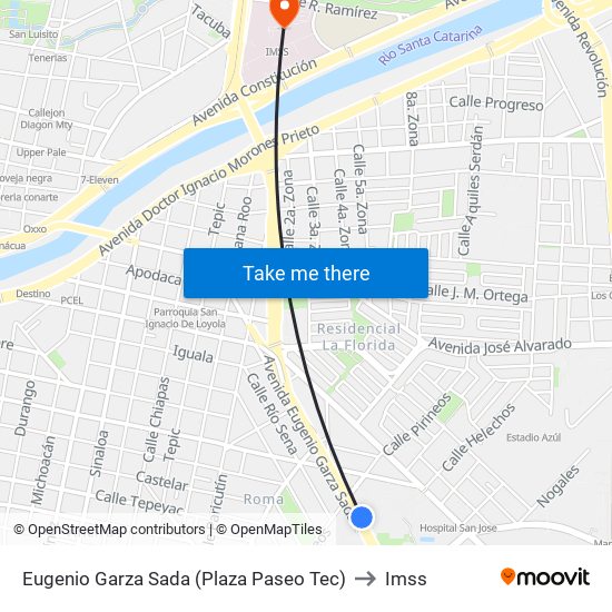 Eugenio Garza Sada (Plaza Paseo Tec) to Imss map