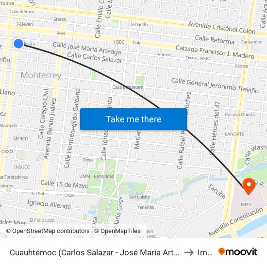 Cuauhtémoc (Carlos Salazar - José María Arteaga) to Imss map