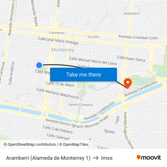 Aramberri (Alameda de Monterrey 1) to Imss map