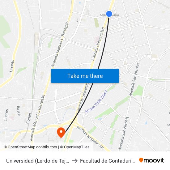 Universidad (Lerdo de Tejada - Anastasio Bustamante) to Facultad de Contaduría Pública Y Administración map