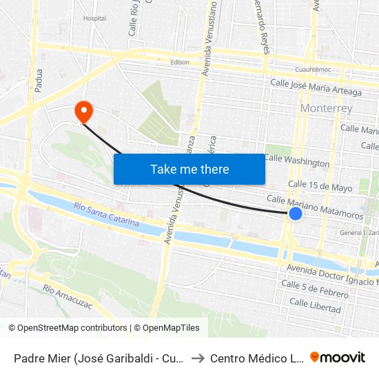 Padre Mier (José Garibaldi - Cuauhtémoc) to Centro Médico La Salle map