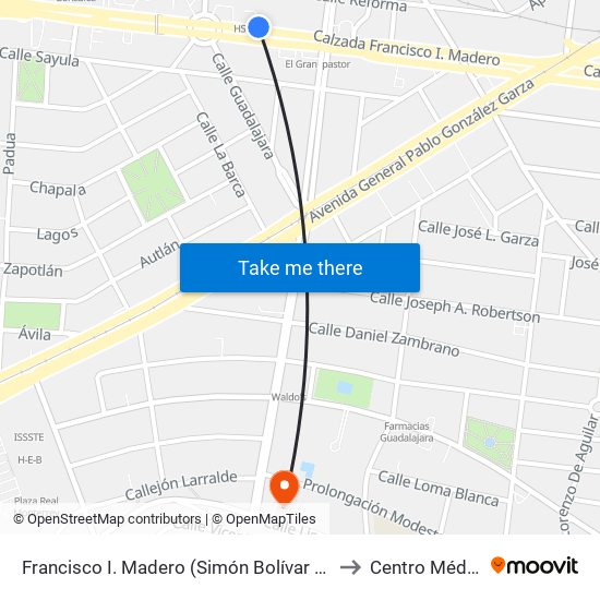 Francisco I. Madero (Simón Bolívar - Eduardo Aguirre Pequeño) to Centro Médico La Salle map