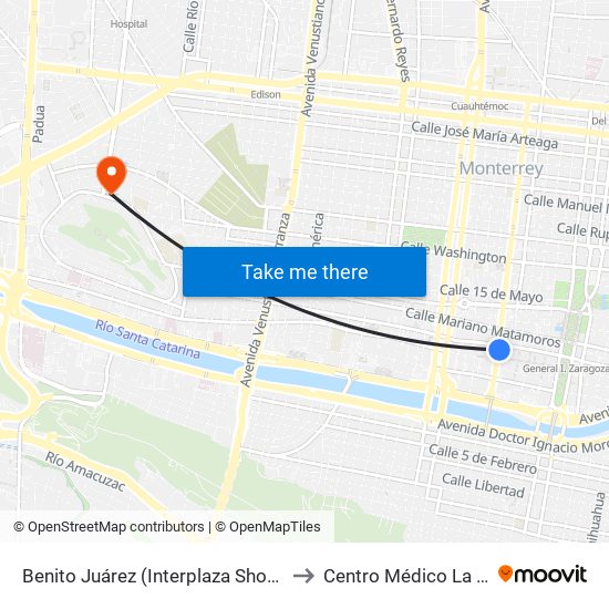 Benito Juárez (Interplaza Shoptown) to Centro Médico La Salle map