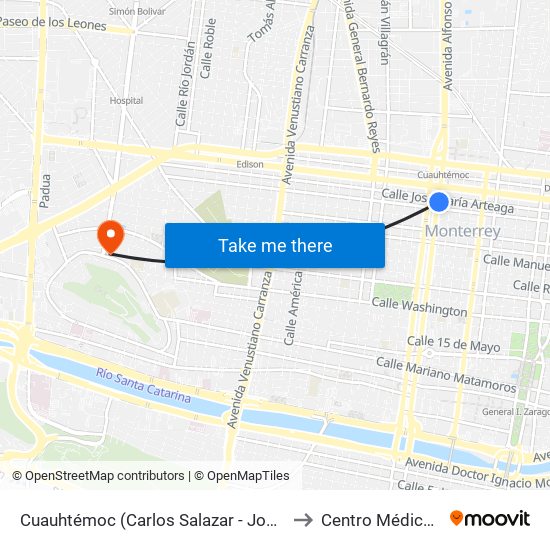 Cuauhtémoc (Carlos Salazar - José María Arteaga) to Centro Médico La Salle map