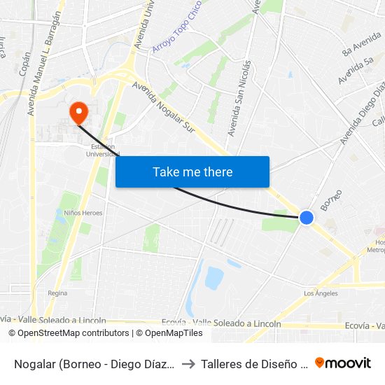 Nogalar (Borneo - Diego Díaz de Berlanga) to Talleres de Diseño Industrial map