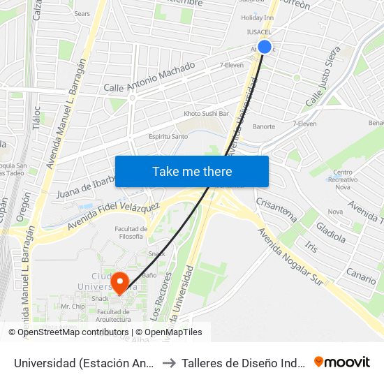 Universidad (Estación Anáhuac) to Talleres de Diseño Industrial map