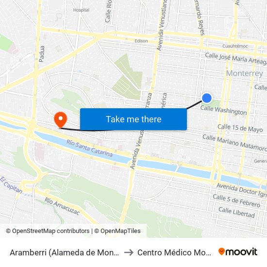 Aramberri (Alameda de Monterrey 1) to Centro Médico Monterrey map