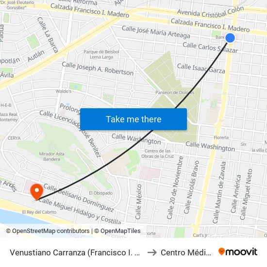 Venustiano Carranza (Francisco I. Madero - José María Arteaga) to Centro Médico Monterrey map