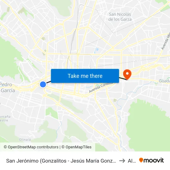 San Jerónimo (Gonzalitos - Jesús María González) to Alfa map