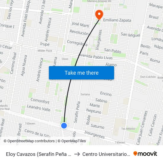 Eloy Cavazos (Serafín Peña - Benito Juárez) to Centro Universitario de La Salud map
