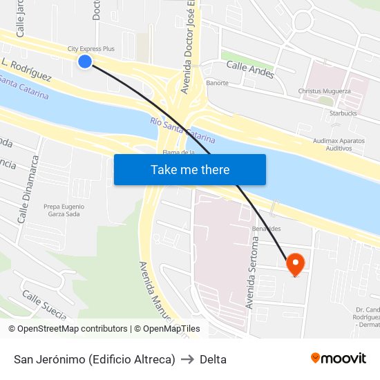 San Jerónimo (Edificio Altreca) to Delta map