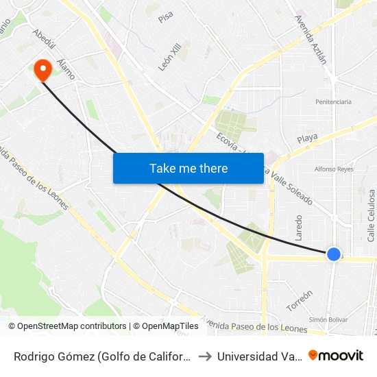 Rodrigo Gómez (Golfo de California - Adolfo Ruíz Cortines) to Universidad Valle de México map