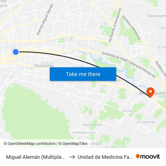Miguel Alemán (Multiplaza Lindavista) to Unidad de Medicina Familiar No:20 map
