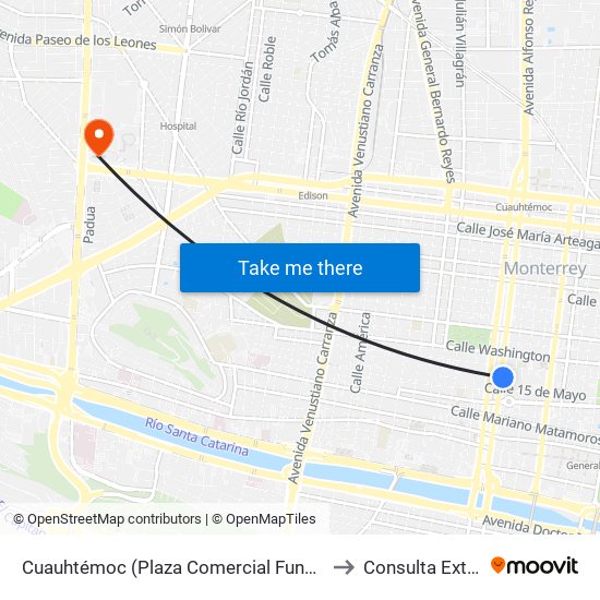 Cuauhtémoc (Plaza Comercial Fundadores) to Consulta Externa map