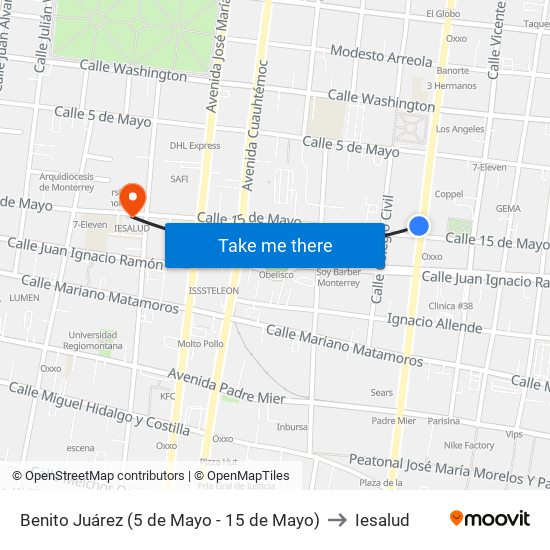 Benito Juárez (5 de Mayo - 15 de Mayo) to Iesalud map