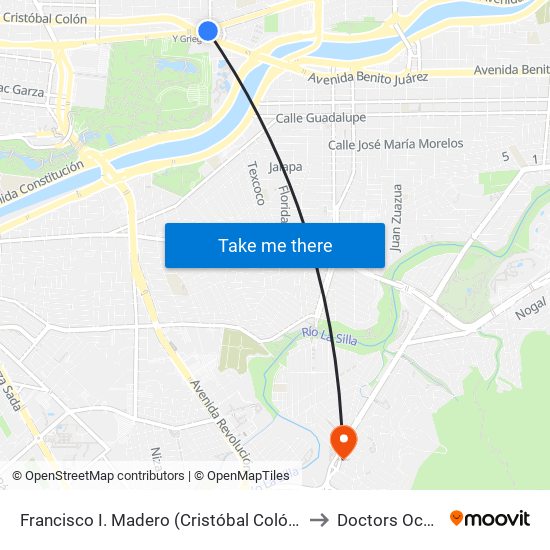 Francisco I. Madero (Cristóbal Colón - Antonio Villarreal) to Doctors Oca Centers map