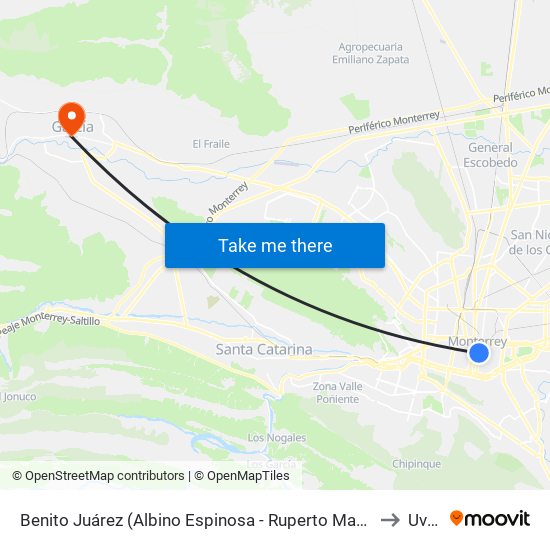 Benito Juárez (Albino Espinosa - Ruperto Martínez) to Uvne map